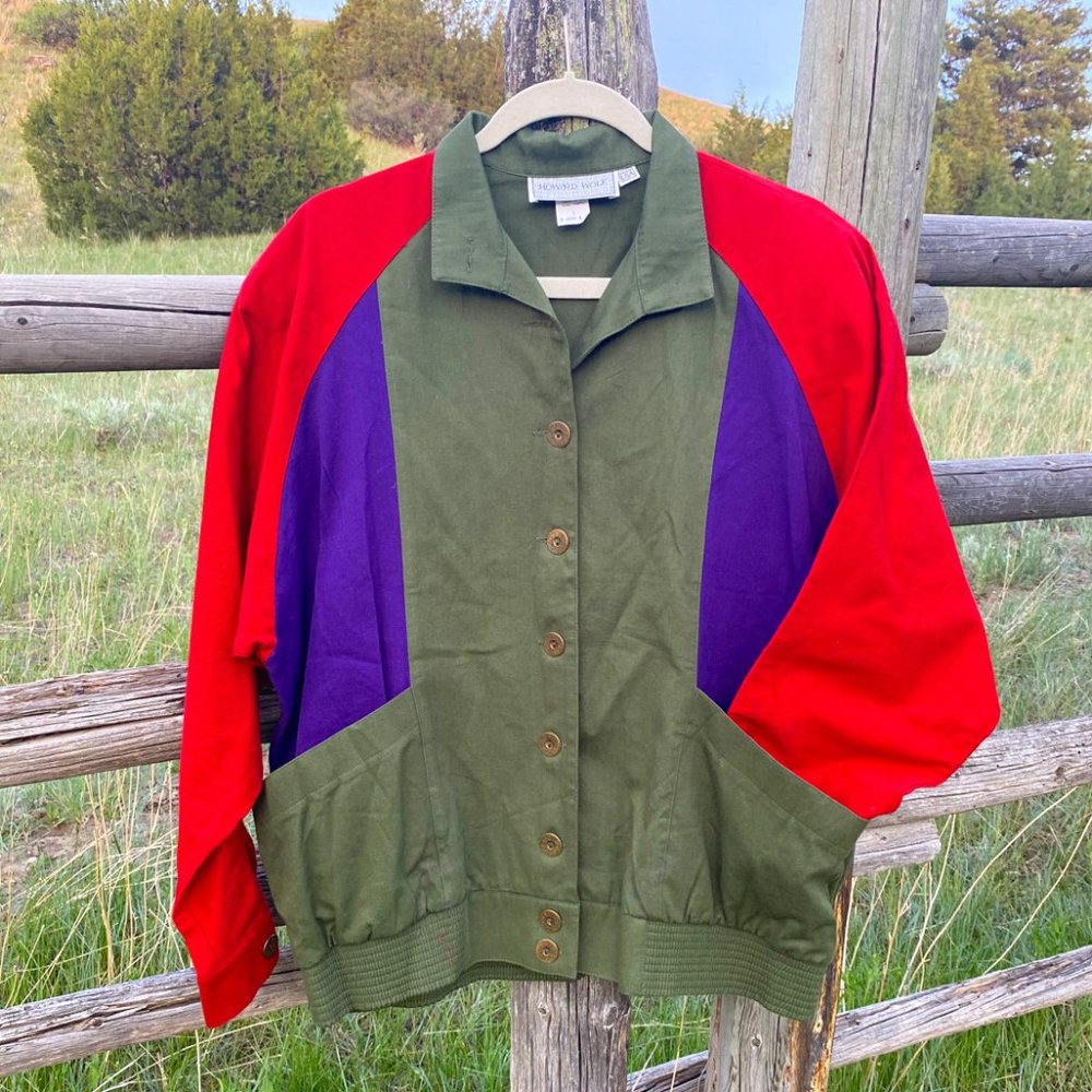 Vintage Howard Wolf Colorblocked Button up Bomber